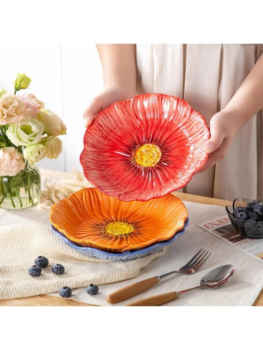 Set of 3 Decorative 8-Inch Ceramic Salad Plates - Stylish Home Dining Essentials